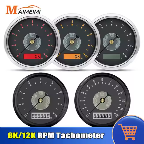 85mm Tachometer 0-8000RPM 0-12000RPM With Hour Meter M16 M18 RPM Tacho Sensor For 12V 24V Car Boat M
