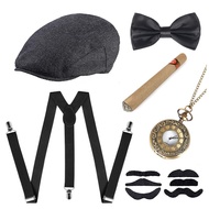 1920S Gangster Cosplay Set Men Party Suspender Berets Pocket Watch Costume New