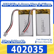 2pcs 3.7v 240mah 0.89Wh Li-polymer Li Lithium Battery 402035 JST 3pin 1.0mm Plug 3-wires Replacement