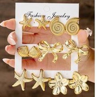 2/12pcs Men's Earring Set, Includes Starfish, Seashell, Bowknot, Flower Designs, Low-Allergy Thick G