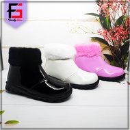 Trendy Fashion Boots for Girls Glossy Boots for Girls with Soft Fur Collar Fashionable Toddler Boots