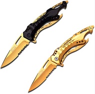 MTECH Sports Spring Assisted Knives w/Gold Titanium Coated Blade SET (Limited Edition)