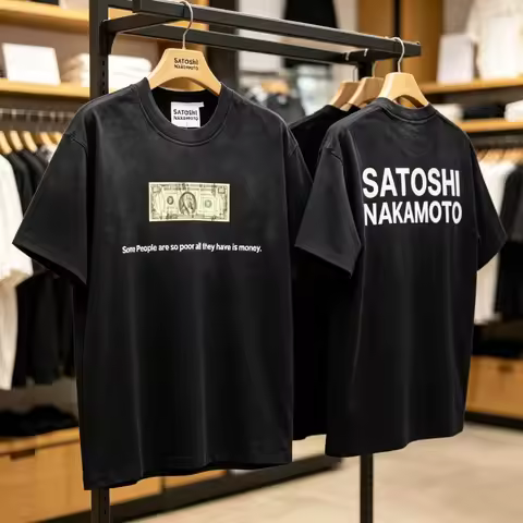 Summer White Ink Direct Spray Satoshi Tshirt Graffiti Dollar Print Letter Logo Cotton Round Neck Sho