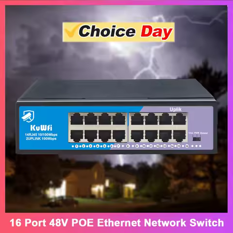 KuWFi POE Ethernet Network Switch 16 Port 100Mbps RJ45 UPLink Port Support VLAN 250Meter Extend for 
