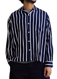 Kemeja Garis Hitam Putih Pria - Kemeja Salur Pria Korean Style - Kemeja Pria Motif Stripes Salur Ver