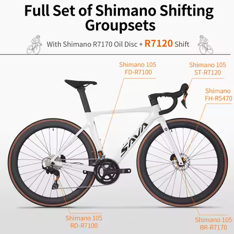 US Warehouse SAVA Road Bike UCI Certified Carbon Fiber Frame with SHIMANO R7120 24-Speed Adult Cyclo