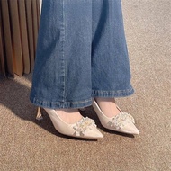 French Satin High Heels Temperament Pointed Stiletto Heels Bridesmaid Shoes French Satin High Heels 