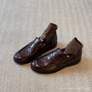 Versi Kulit Biri-biri ~ Kasut Malas Slip-On Kulit Tulen Vintaj untuk Wanita, Kasut Tumit Tumit Chunk