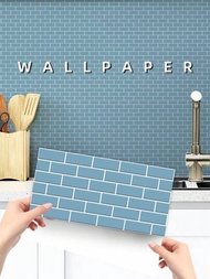 9入組/袋藍色pvc自粘磁磚貼紙,光滑瓷磚圖案裝飾貼紙,適用於廚房和浴室防濺板,防水剝落紙,可撤換diy家居裝飾壁貼