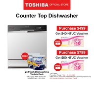 [FREE GIFT] Toshiba DW-08T1(S)-SG Cool Grey Compact Tabletop Self Cleaning Dishwasher, 8L