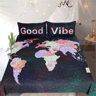 BeddingOutlet World Map Bedding Set Vivid Printed Blue Bed Duvet Cover with Pillow Covers Soft Cozy Home Textiles Queen Size 3pc