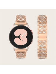 不鏽鋼智能手錶帶,鑲嵌玫瑰金鑽石,適用於apple Watch 8/7/6/5/se系列,提供38/40/41/42/44/45/49mm規格