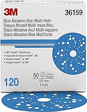 3M Hookit Blue Abrasive Discs 36159, Multi-Hole, 5 in, 120+ Grade, Pack of 50, Virtually Dust-Free, for Auto Sanding, Body Repair, Featheredging, Primer Sanding, Paint Preparation, E-Coat Sanding