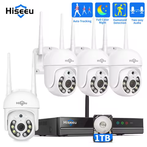 Hiseeu 5MP WiFi CCTV Camera Security System Kit H.265+ 10CH NVR Wireless Set P2P Outdoor Wireless IP
