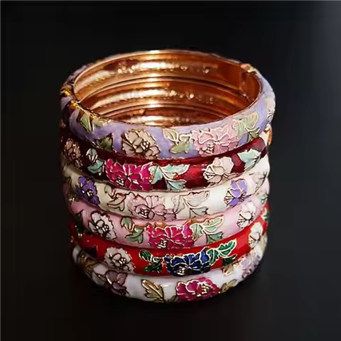 Fashion Ethnic Cloisonne Enamel Gifts For Women Girl Handicraft Peony Accessories Jewelry Bracelet B