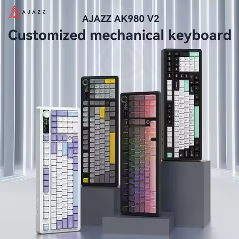 AJAZZ AK980 V2 98-Key Gaming Keyboard, Tri-Mode, Large TFT Color Screen, 10000mAh Battery, Mechanica