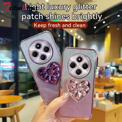 Gradient Glitter Plating Love Heart Phone Holder Case For Xiaomi Redmi 14C 13C 13R 12 12C 10 10C 9 9