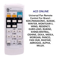 Universal fan remote control for KDK brand, Panasonic, elmak, Winter, monteair II, wing, Regency, EURO-UNO, Rubine, Khind