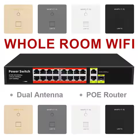 Dual Antenna Gigabit WIFI Router Panel Socket 1000Mbps 4/8/16Port Gigabit Switch for Signal Transmis