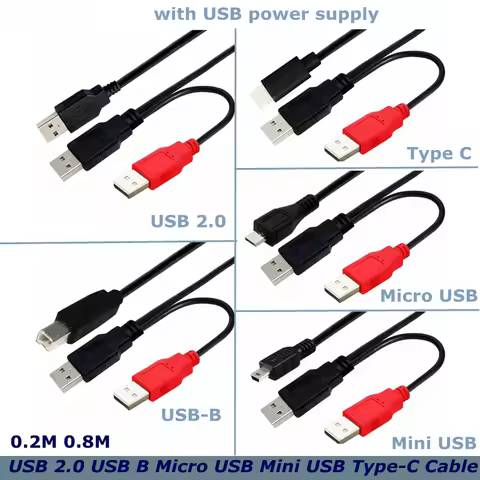 0.8m For Mobile Hard Disk Printer Y-type Data Cable Double Head USB-B USB 2.0 Micro Mini 5pin Type-c