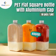 (10pcs) 400ml PET Flat Square Bottle with Aluminium Cap / Maiji Machi Jay Chou Bottle / Milk Tea Bottle / 麦吉茶周杰伦同款网红奶茶瓶