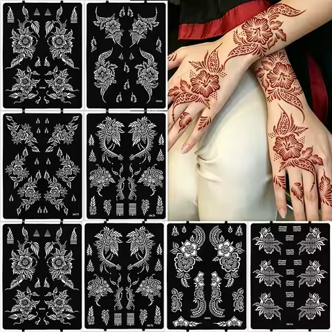 1pc Mehndi Tattoo Stencil Flower Tattoo Template for Women Henna Tattoo Stencil Temporary Tattoo Han