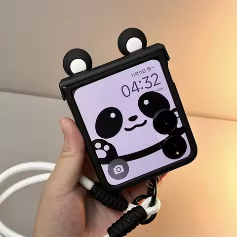 Cute Ears Hand Bracelet Hing Case ForFor Samsung Galaxy Z Flip 7 6 5 4 3 For Motorola Razr 50 60 Ult