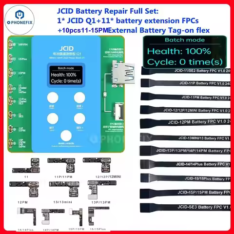 JCID Q1 Battery Efficiency Tester Battery Health Quick Repair Board Flex Cable for iPhone 11-15PM Mo