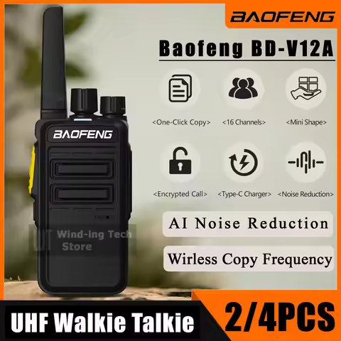 2/4PCS Baofeng BD-V12A Mini Walkie Talkie AI Noise Reduction UHF Wireless Copy Frequency Type-C Char