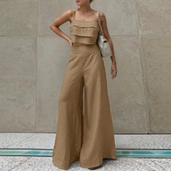 ZANZEA | ZANZEA สํานักงานกางเกงขากว้างกางเกงชุดผู้หญิง Retro เสื้อแขนกุด Elegant Lady ชุด 2025 Casua