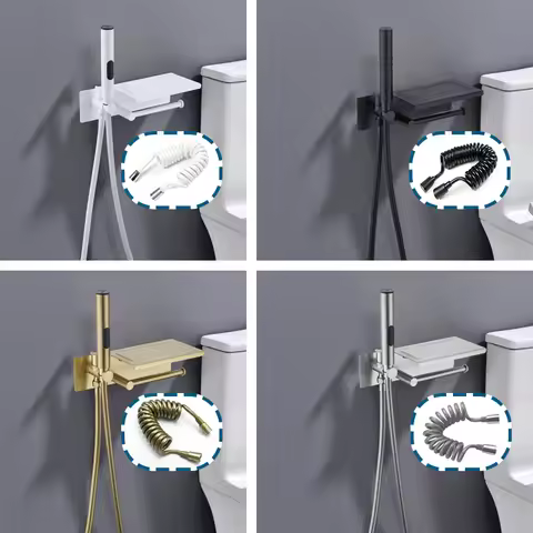 Single Cold Portable Sprayer Toilet Bidet Set With Paper Holder Rack Embedded Hygienic Bidet Tap Sho