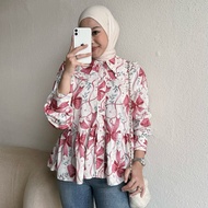 Floral Id- Blouse Rayon Motif Holan Blouse Peplum Women's Top Rayon Adem Blouse Women