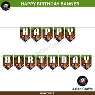 Minecraft Happy Theme Birthday Banner Party Decorations Glossy Photo Banner