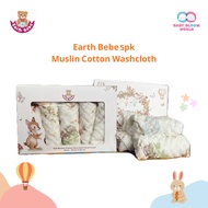Earth Bebe 5pk Muslin Cotton Washcloth (Random Design)