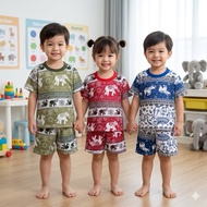 Express Delivery Available Elephant Pattern Set Round Neck Shirt + Shorts (Code B021) Size : S | 9-2