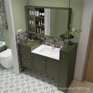 ✿Original✿Multi-Functional Smart Mirror Cabinet Bathroom Avocado Green Bathroom Cabinet Combination Half Wall Cabinet High and Low Washstand Rock Plate Table