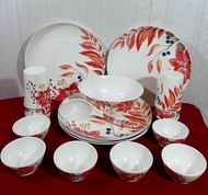 set pinggan mangkuk lauk bunga merah 20pcs