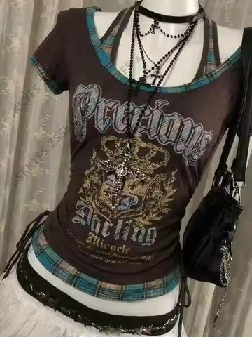 Himekaji T shirts Y2k Women Letter Gothic Streetwear Harajuku Punk 90s Clothes Japanese Girl Short-s