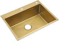 Kitchen Sink Gold Sink Nano-Coating Design Single Tank Basin Thick Stainless Steel Sink Basin 210Mm Deep 53 * 43Cm,A