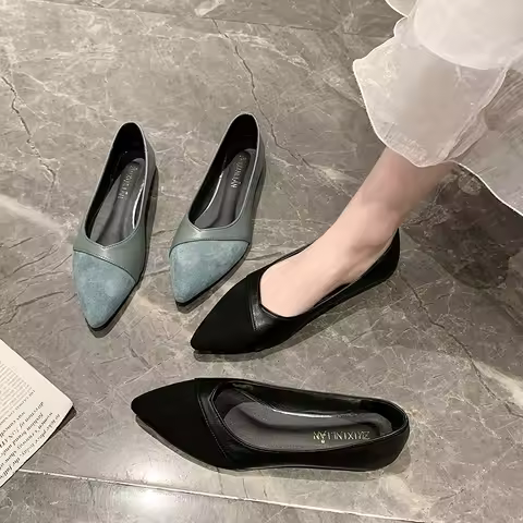 Women Pointed Toe Spliced Flat Shoes Slip On Dress Flats