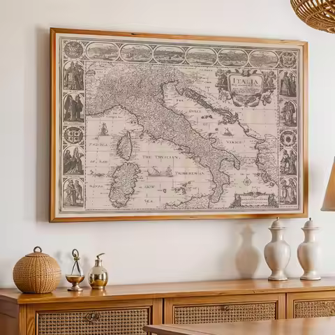 Vintage Italy Map Poster Venice Rome Genoa and Florence Canvas Print Painting Wall Art Studio Living