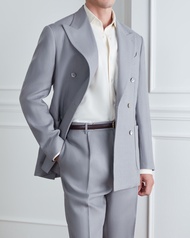 WARDROBE MINISTRY - เบลเซอร์ The Landmark Double-Breasted Linen Blazer in Pigeon Grey