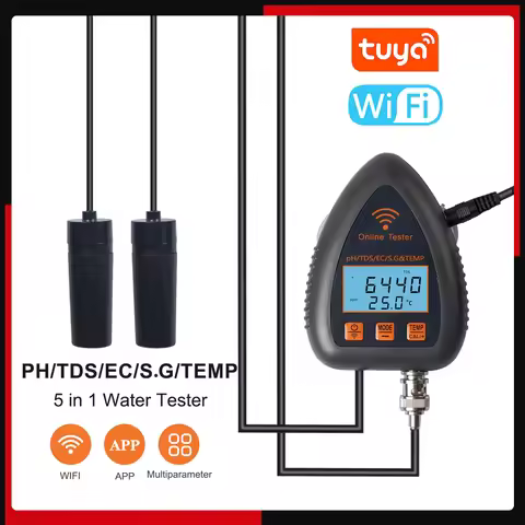 Tuya WiFi 5in1 Water Quality Online Monitor PH Total Dissolved Solids S.G EC Temperature Test Meter 