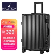 NAUTICA行李箱男铝框万向轮拉杆箱女大容量旅行箱24英寸结实黑色密码皮箱