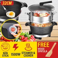 Chiaw77 [ 32CM ] 2 LAYER Nonstick Ceramic Cooking Hotpot &amp; Stainless Steel Multifunction Steamer