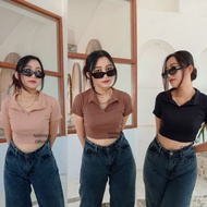 Top V NECK COLLAR KIA POLO CROP RIBBED TOP V RIB