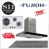 FUJIOH FR-MT1990 R/V  900MM CHIMNEY COOKER HOOD WITH GLASS PANEL  +  FUJIOH FH-GS5035 SVSS STAINLESS STEEL GAS HOB WITH 3 DIFFERENT BURNER SIZE BUNDLE DEAL