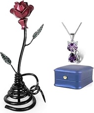 Iron Rose & Cat Necklace Set - 1st, 6th to 50th Anniversary, Romantic Couple Gifts for Wife or Her,