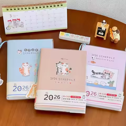 2026 Cute Cat Notebook with Color Pages Planner B6 Journal Schedule for Study Exam Notepad Stationer