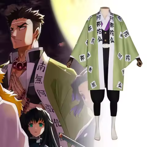 Demon Slayer Anime Gyomei Himejima Green Uniform Cosplay Costume Bracelets Hashira Japanese Women Me